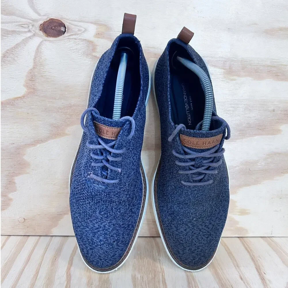 Cole Haan Dark Blue Knit Derby Sneakers with Brown Trim